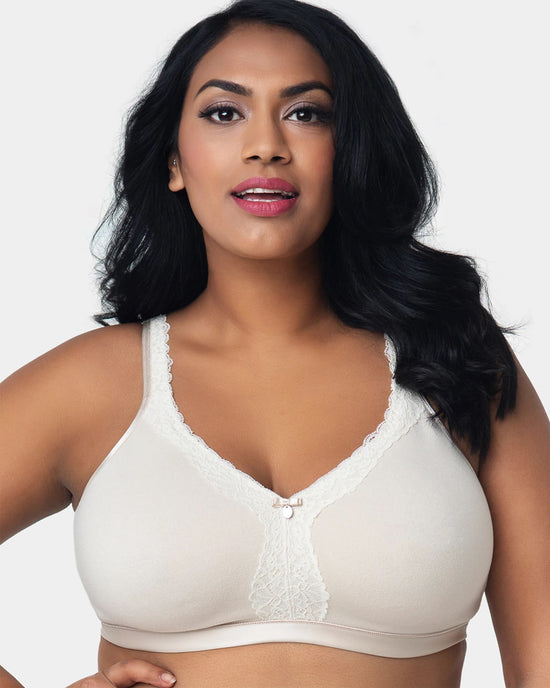 Natural $|& Curvy Couture Cotton Luxe Wirefree Bra - VOF Front