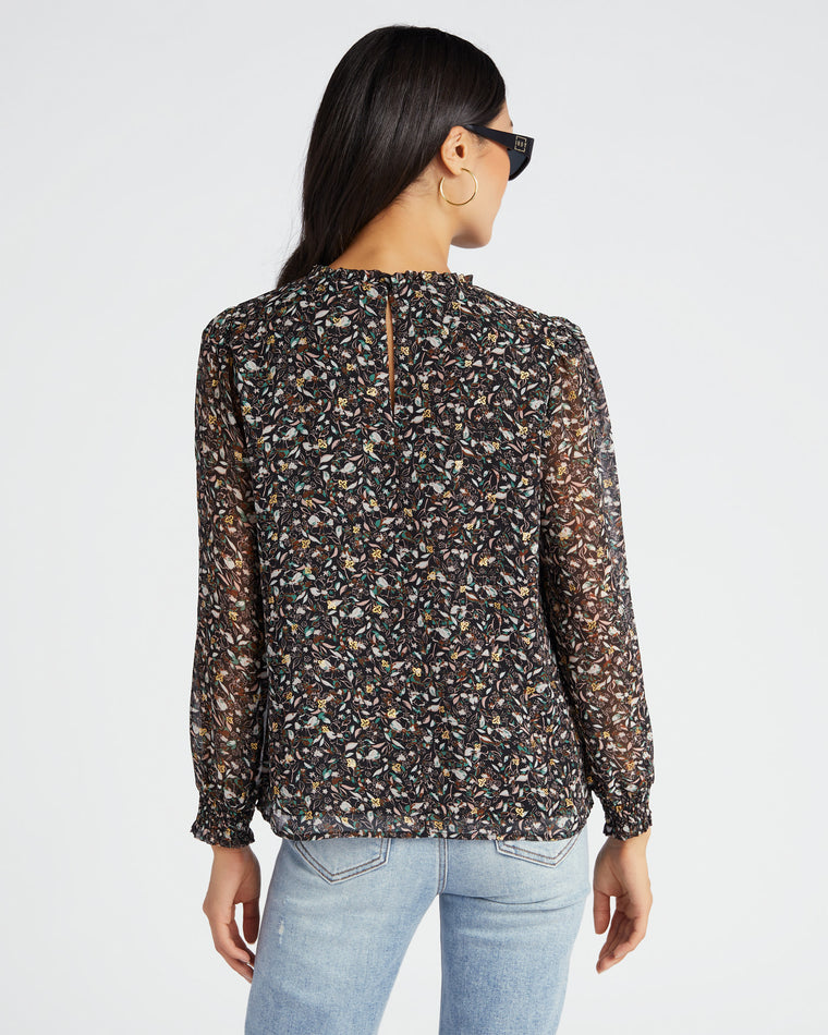 Black Floral $|& Mila Mae Long Puff Sleeve Floral Top - SOF Back