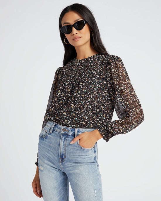 Black Floral $|& Mila Mae Long Puff Sleeve Floral Top - SOF Front