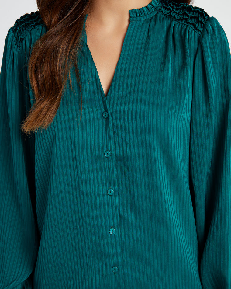 Emerald $|& Mila Mae Ruffle Trim Long Sleeve Solid Top - SOF Detail
