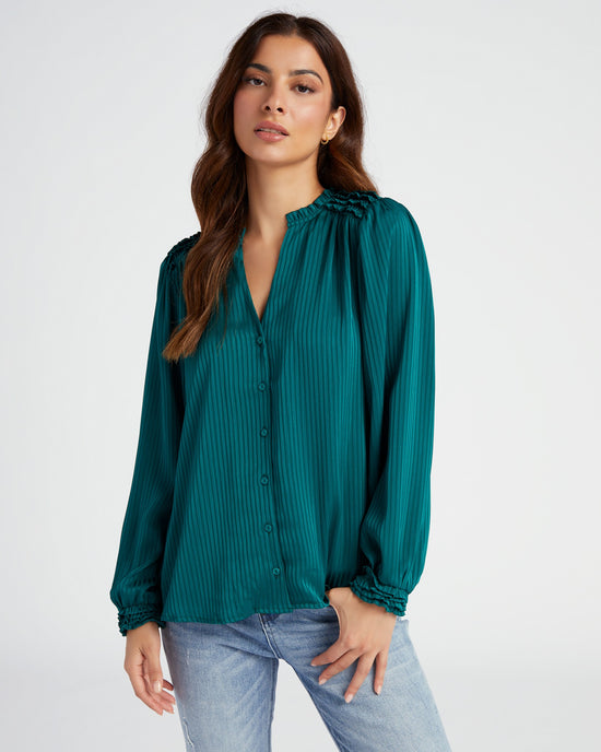 Emerald $|& Mila Mae Ruffle Trim Long Sleeve Solid Top - SOF Front