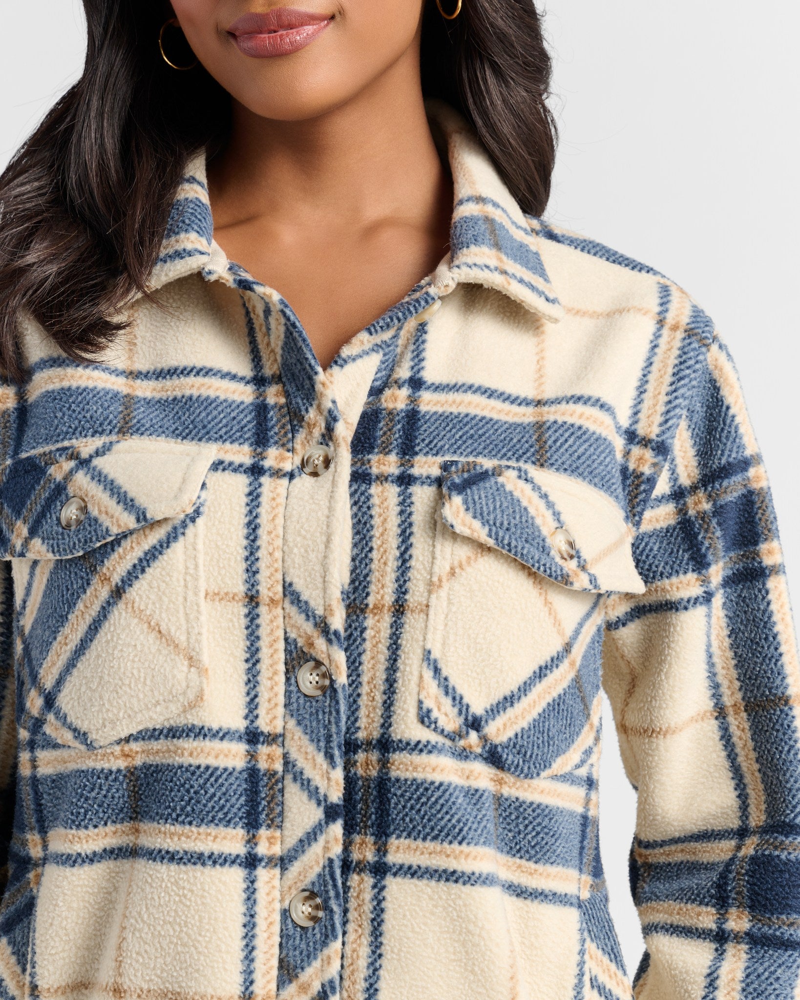 Copper Navy $|& Thread & Supply Tullis Polar Fleece Shacket - SOF Detail