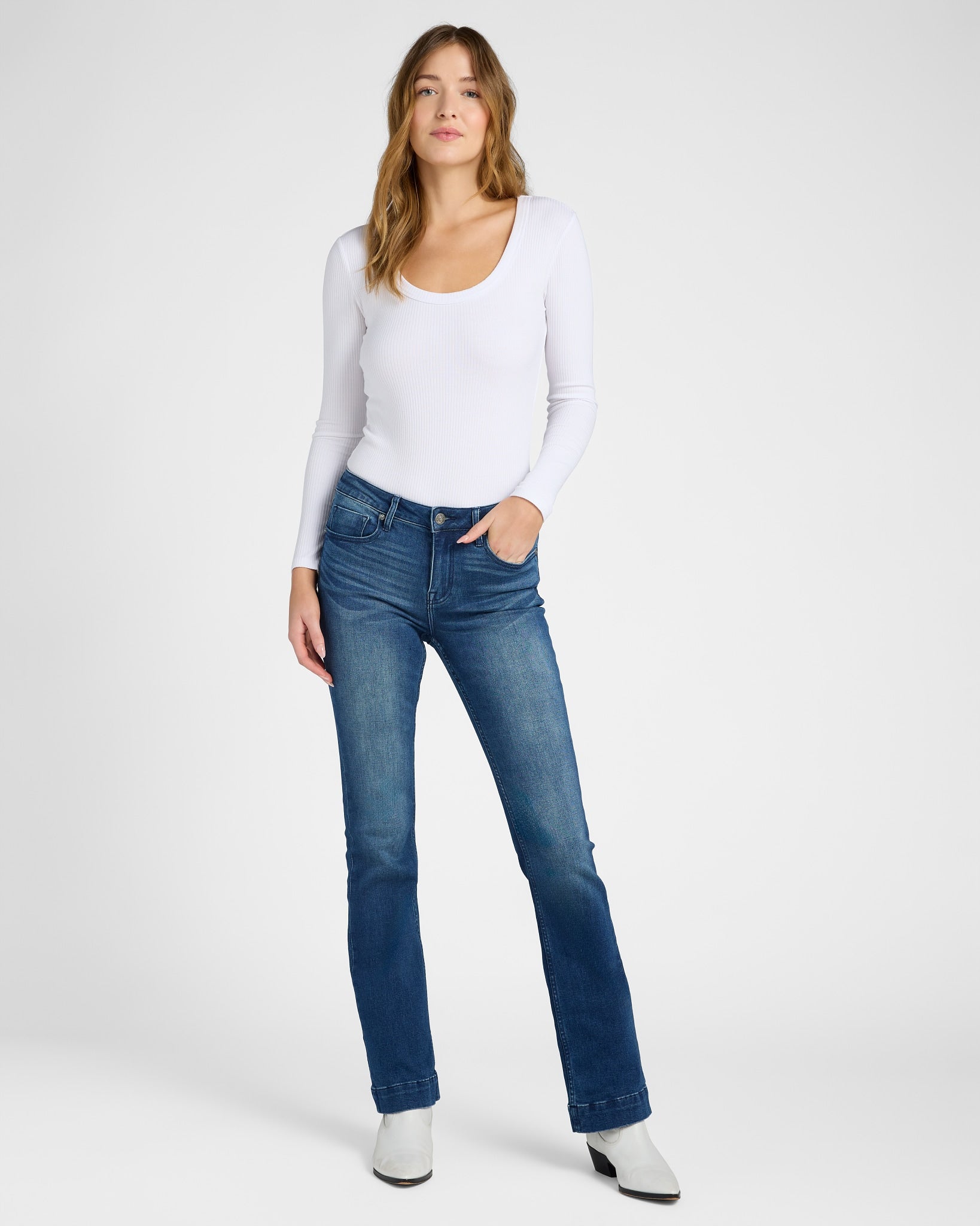 Dark Wash $|& Vigoss Jagger Bootcut Jeans with Trouser Hem - SOF Full Front