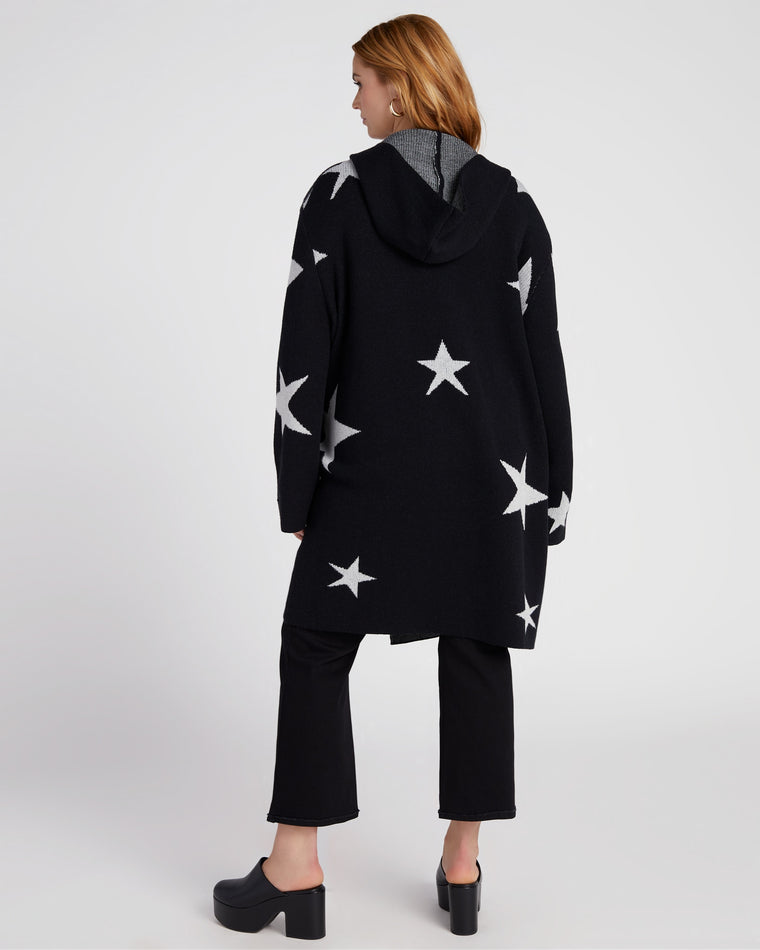 Black $|& Vigoss Star Print Hooded Cardigan - SOF Back