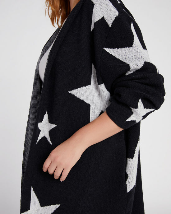 Black $|& Vigoss Star Print Hooded Cardigan - SOF Detail