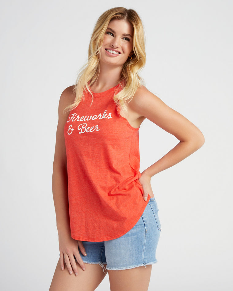 Poppy Red $|& 78 & Sunny Fireworks Graphic Tank - SOF Front