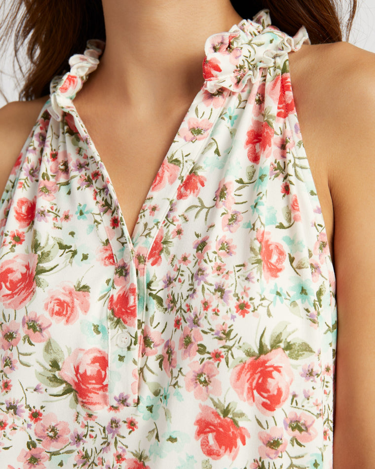 Seafoam Floral $|& Supply + Demand Sleeveless Ruffle Neck Floral Top - SOF Detail