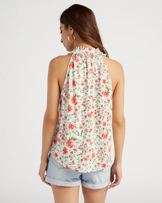 Seafoam Floral $|& Supply + Demand Sleeveless Ruffle Neck Floral Top - SOF Back