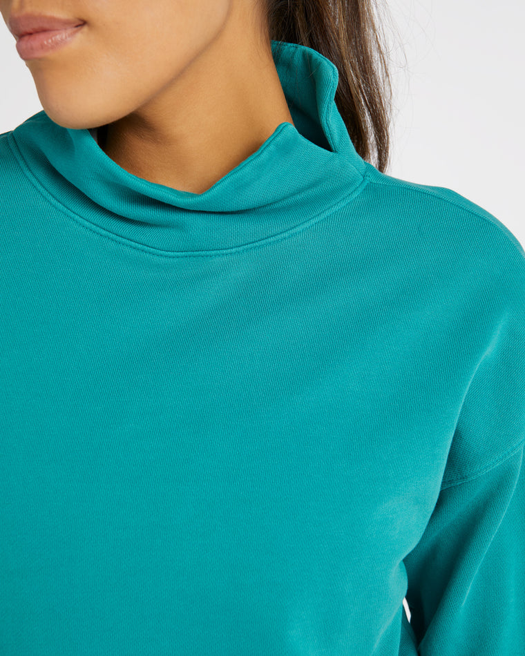 Teal $|& Thrive Société Washed Mock Neck Sweatshirt - SOF Detail