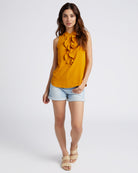 Mustard $|& Supply + Demand Sleeveless Ruffle Top - SOF Full Front