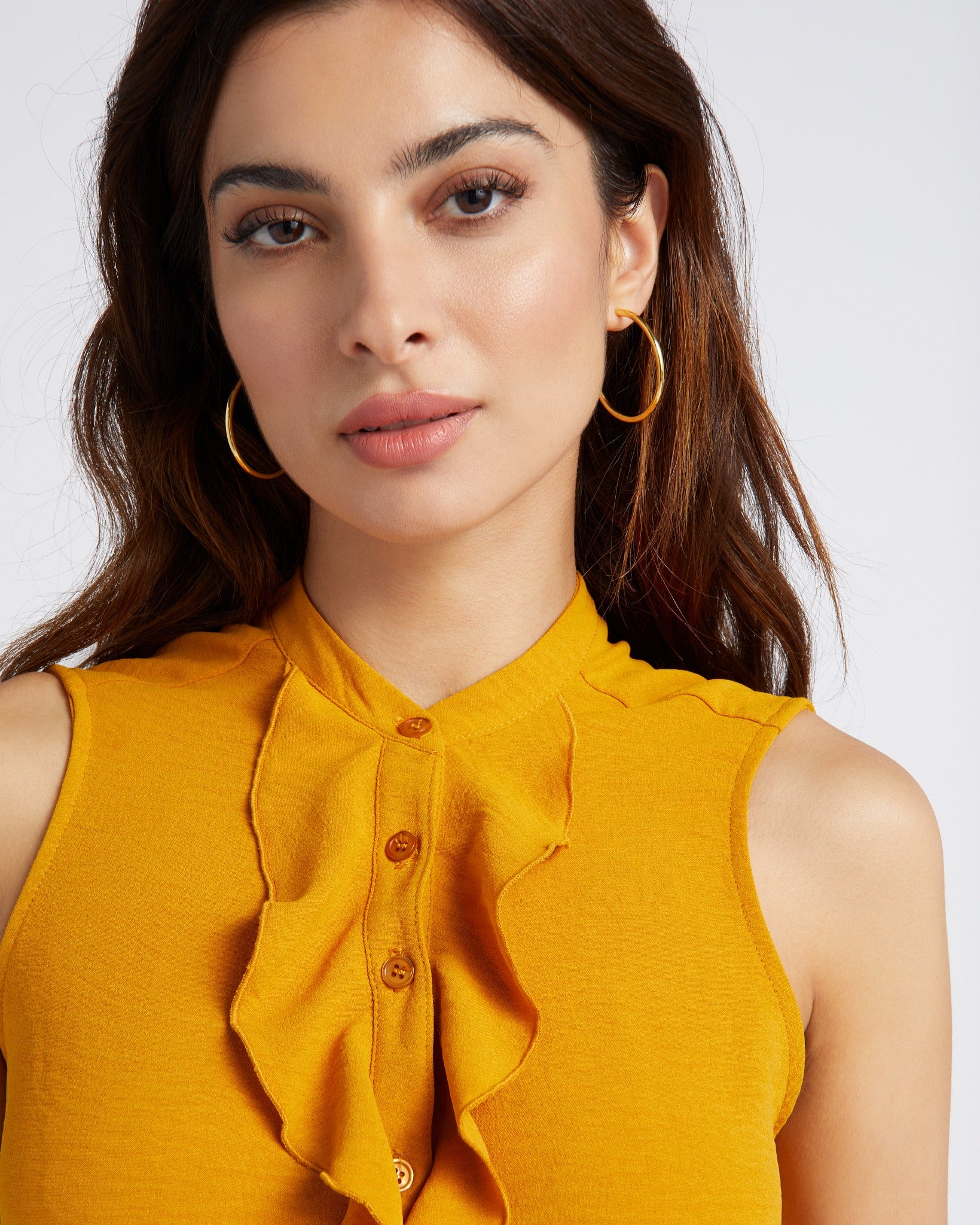 Mustard $|& Supply + Demand Sleeveless Ruffle Top - SOF Detail
