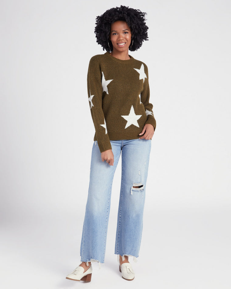 Olive $|& Vigoss Crew Neck Star Print Sweater - SOF Full Front