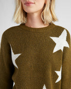 Olive $|& Vigoss Crew Neck Star Print Sweater - SOF Detail