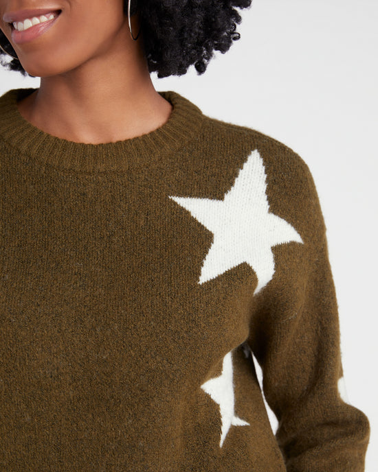 Olive $|& Vigoss Crew Neck Star Print Sweater - SOF Detail