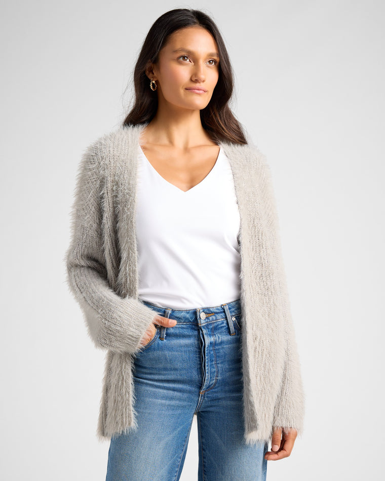 Grey $|& Vigoss Eyelash Open Cardigan - SOF Front