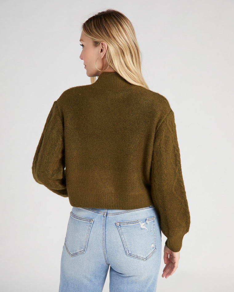 Olive $|& Vigoss Mock Neck Cable Knit Cropped Sweater - SOF Back