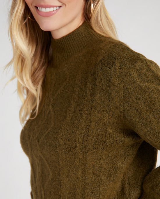 Olive $|& Vigoss Mock Neck Cable Knit Cropped Sweater - SOF Detail