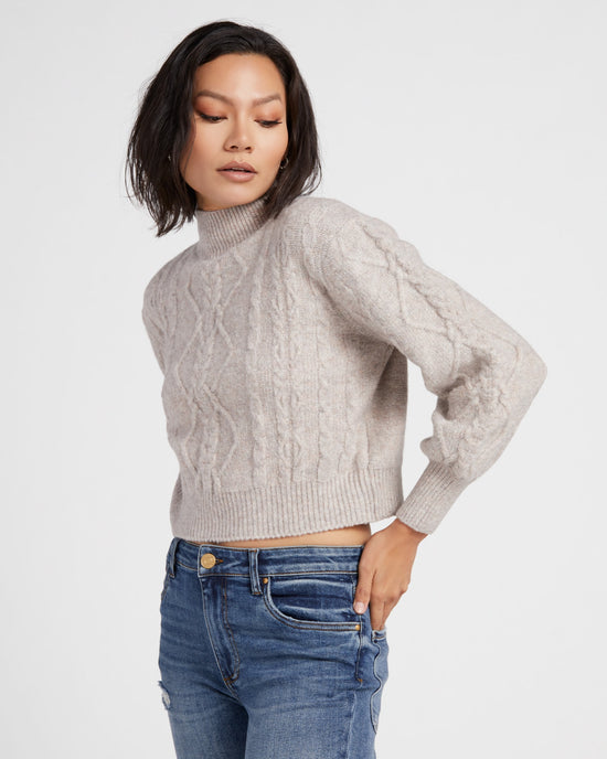Oatmeal $|& Vigoss Mock Neck Cable Knit Cropped Sweater - SOF Back