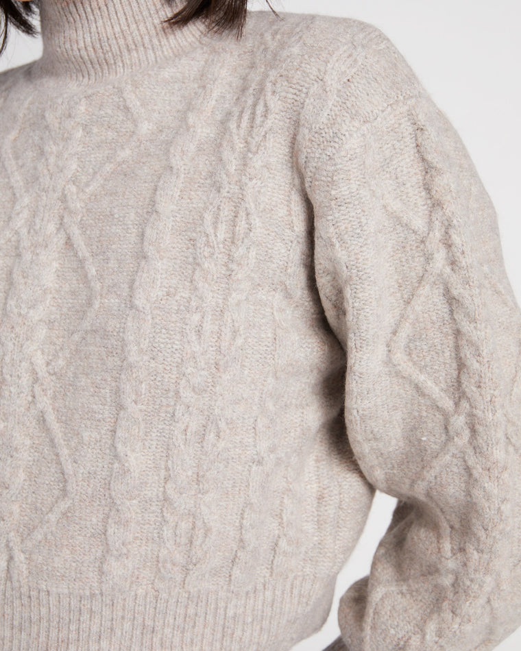 Oatmeal $|& Vigoss Mock Neck Cable Knit Cropped Sweater - SOF Back