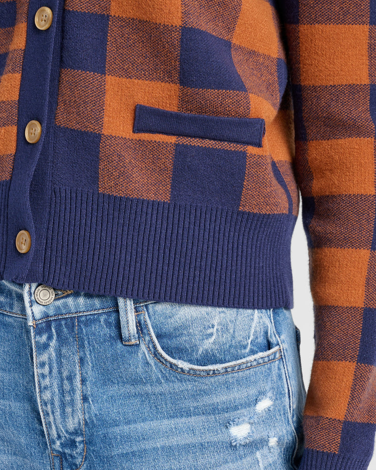 Navy $|& Vigoss Plaid Cardigan - SOF Detail