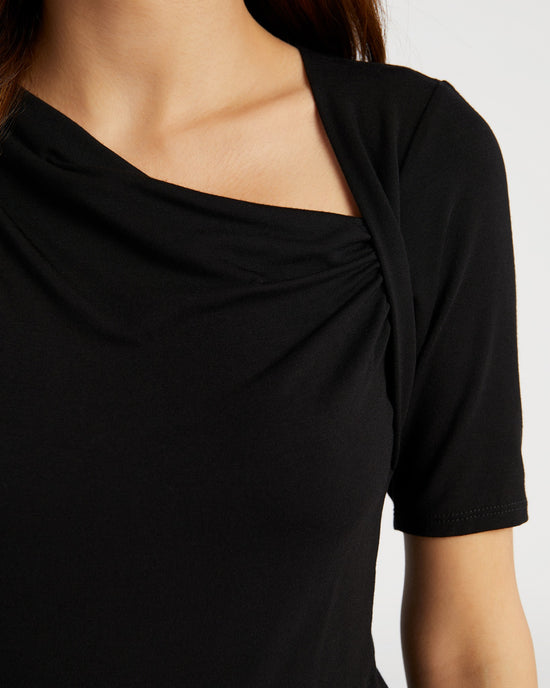 Black $|& Mila Mae Asymmetrical Short Sleeve Top - SOF Detail