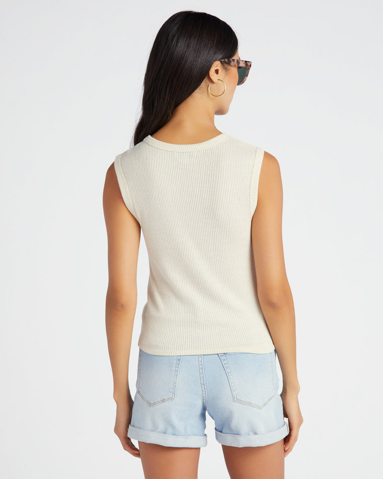 Oatmeal $|& Mila Mae Sleeveless Ribbed Knit Twist Front Solid Top - SOF Back