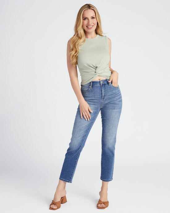 Desert Sage $|& Mila Mae Sleeveless Ribbed Knit Twist Front Solid Top - SOF Full Front