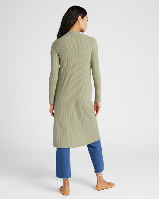 Sage $|& W. by Wantable Midi Ribbed Cardigan with Pockets - SOF Back