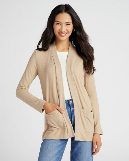 Brushed Hacci Ribbed Contrast Placket Cardigan