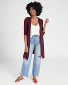 Burgundy $|& W. by Wantable Brushed Hacci Hooded Cardigan - SOF Full Front