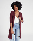 Burgundy $|& W. by Wantable Brushed Hacci Hooded Cardigan - SOF Front