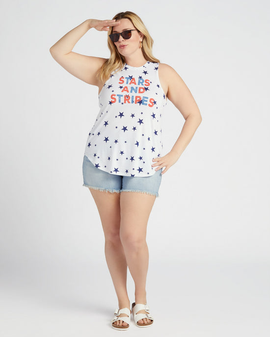 Navy Star $|& 78 & Sunny Stars and Stripes Printed Graphic Tank - SOF Full Front