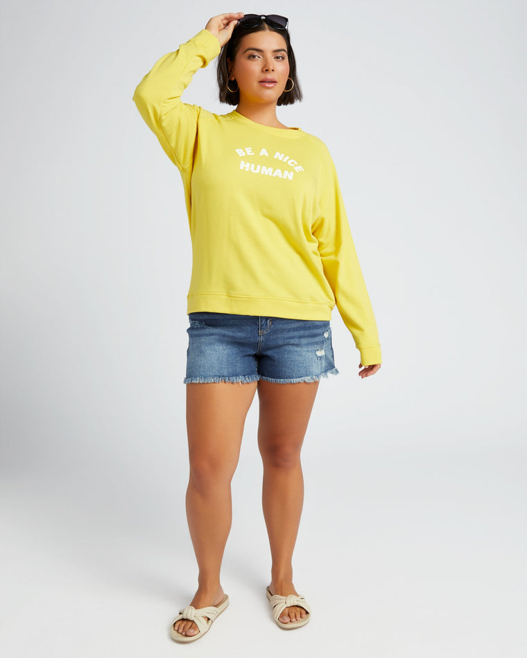 Cream Gold $|& 78 & Sunny Be A Nice Human Sweatshirt - SOF Full Front