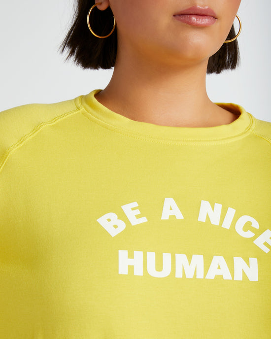 Cream Gold $|& 78 & Sunny Be A Nice Human Sweatshirt - SOF Detail
