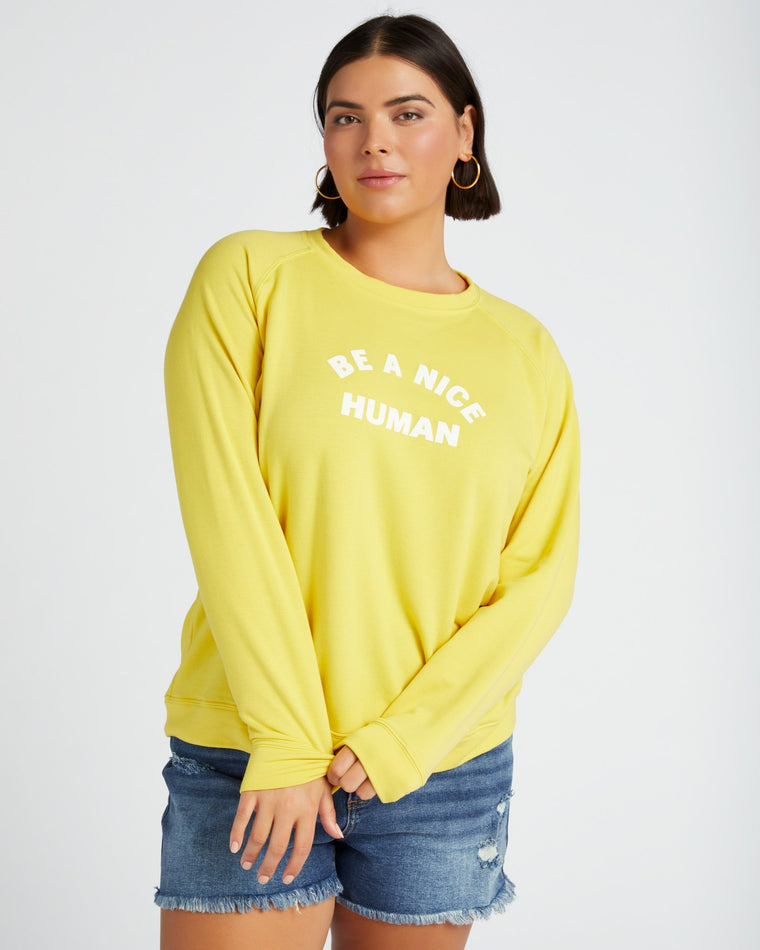 Cream Gold $|& 78 & Sunny Be A Nice Human Sweatshirt - SOF Front