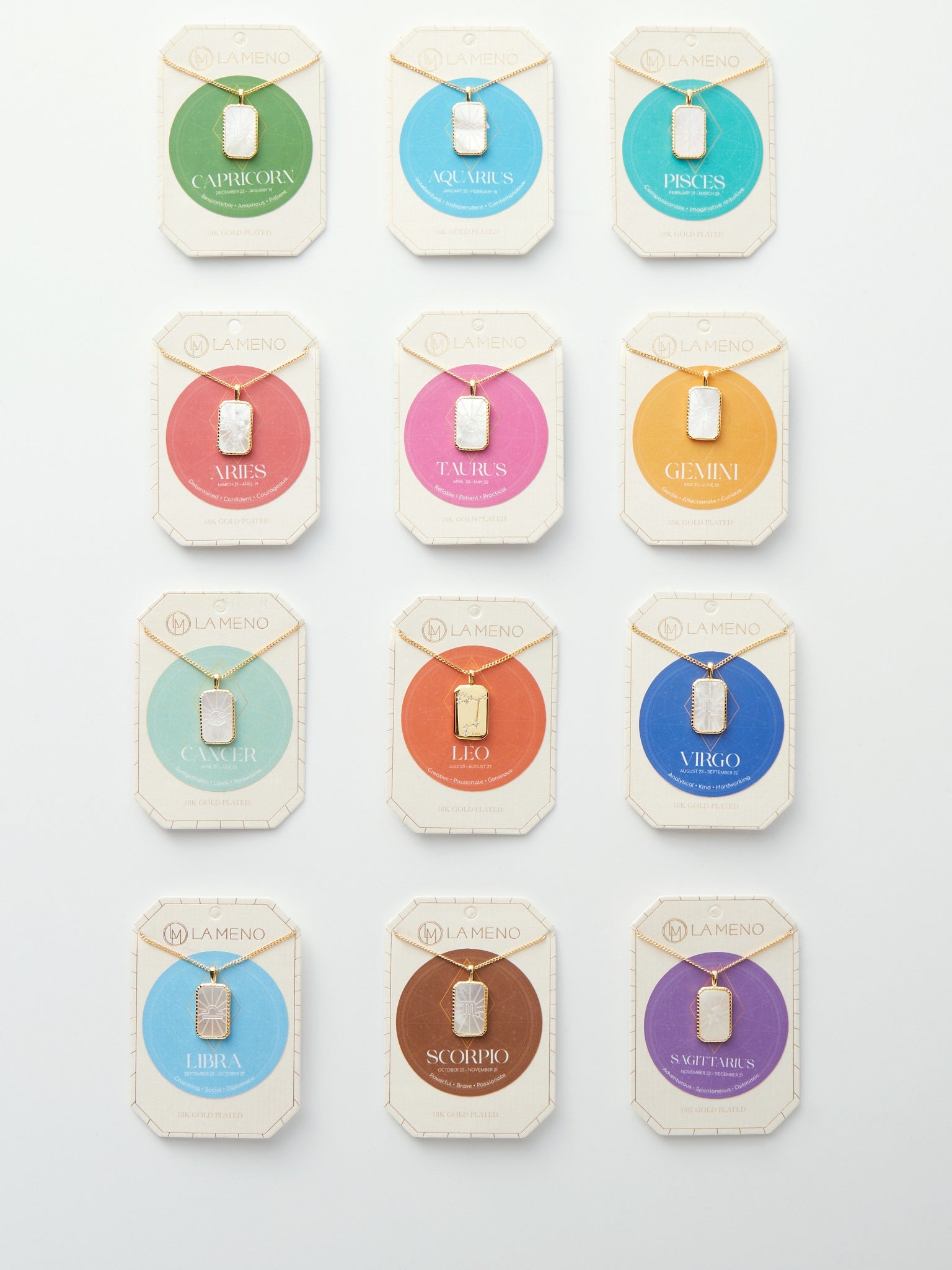 Gold $|& La Meno Mother of Pearl Zodiac Double-Sided Necklace