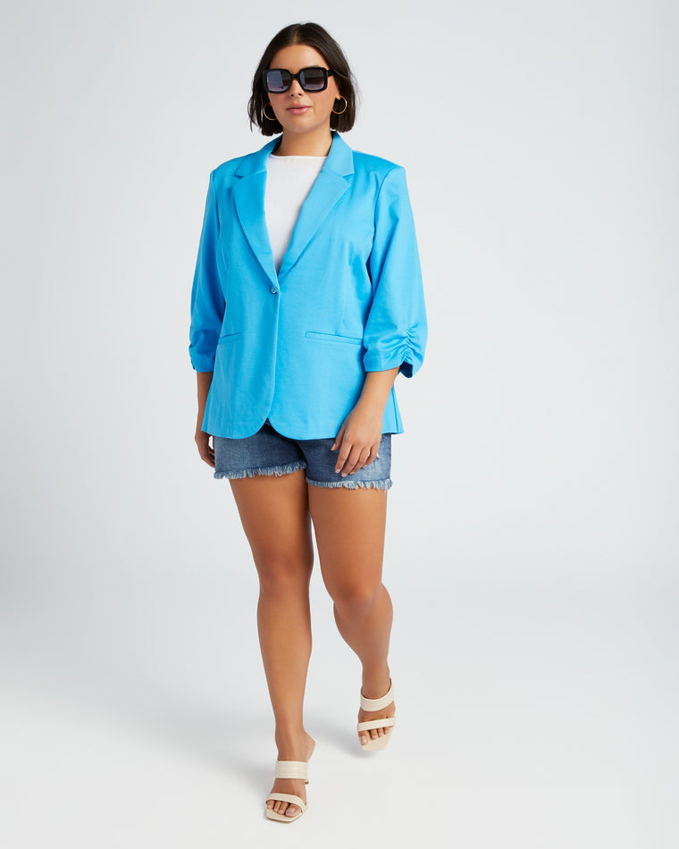 Malibu Blue $|& Fransa Za Za Mid Sleeve Blazer - SOF Full Front