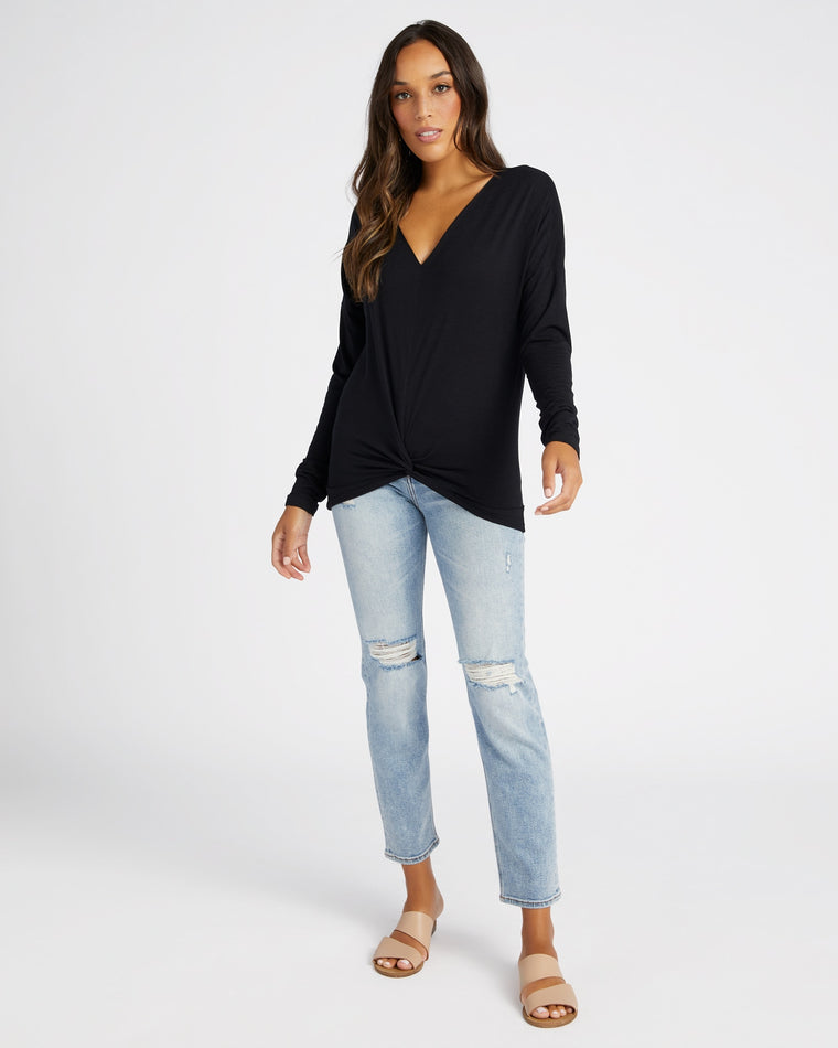 Black $|& 78 & Sunny Open Back Twist Front Long Sleeve - SOF Full Front