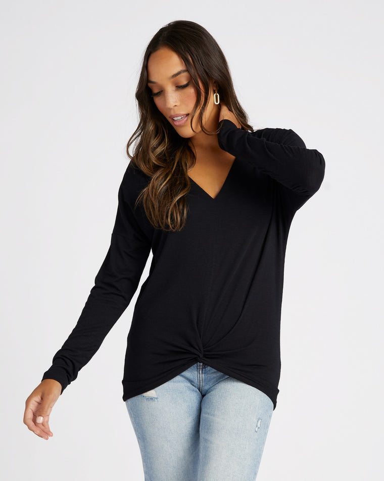 Black $|& 78 & Sunny Open Back Twist Front Long Sleeve - SOF Front