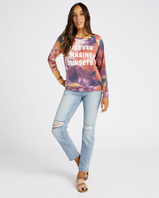 Multi Tie Dye $|& 78 & Sunny Chasing Sunsets Tie Dye Graphic Pullover - SOF Full Front
