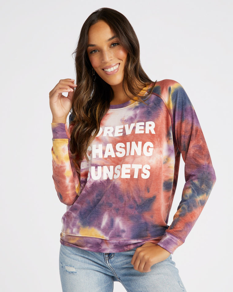 Multi Tie Dye $|& 78 & Sunny Chasing Sunsets Tie Dye Graphic Pullover - SOF Front
