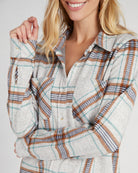 Grey Green Brown Plaid $|& Thread & Supply Lewis Plaid Shirt - SOF Detail