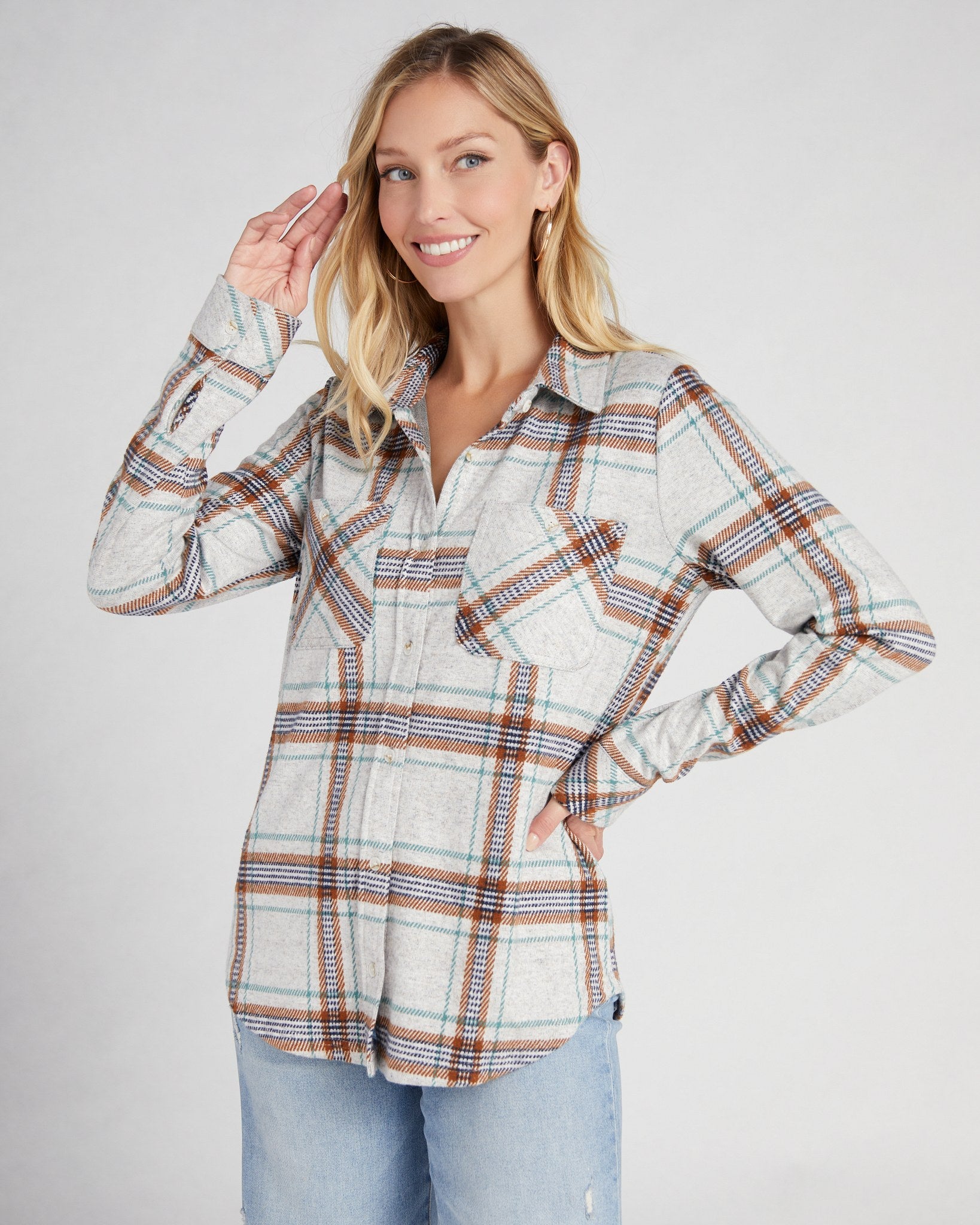 Grey Green Brown Plaid $|& Thread & Supply Lewis Plaid Shirt - SOF Front