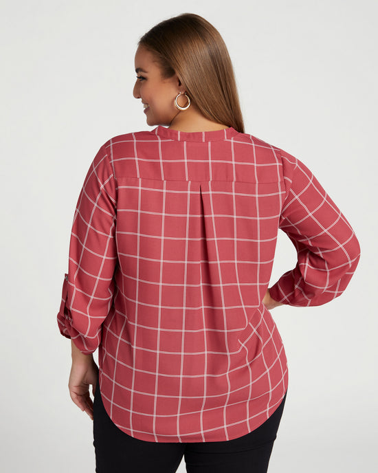 Rose Plaid $|& Lush Printed Roll Tab Sleeve Blouse - SOF Back
