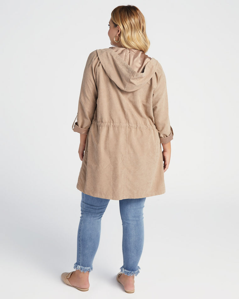 Taupe $|& Be Cool Hooded Peach Skin Jacket - SOF Back