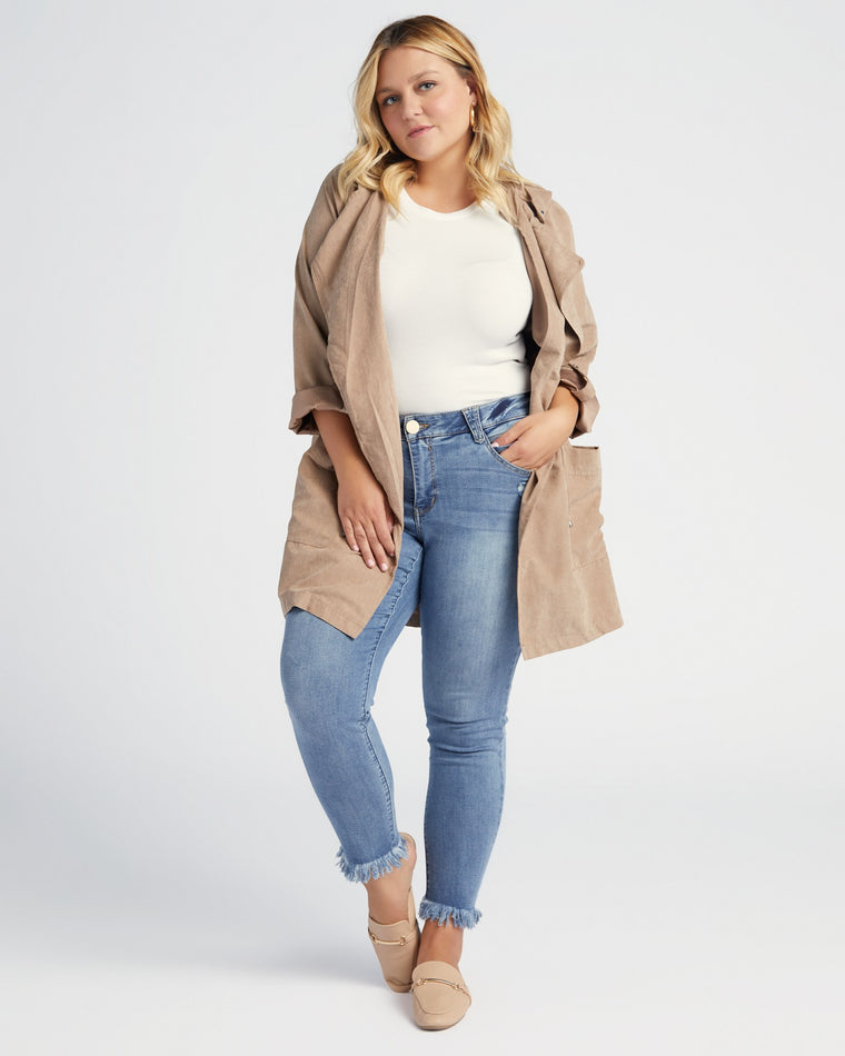 Taupe $|& Be Cool Hooded Peach Skin Jacket - SOF Front