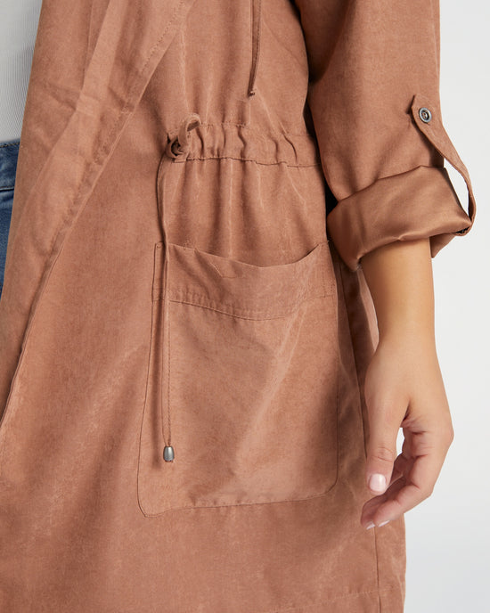 Pecan $|& Be Cool Hooded Peach Skin Jacket - SOF Detail