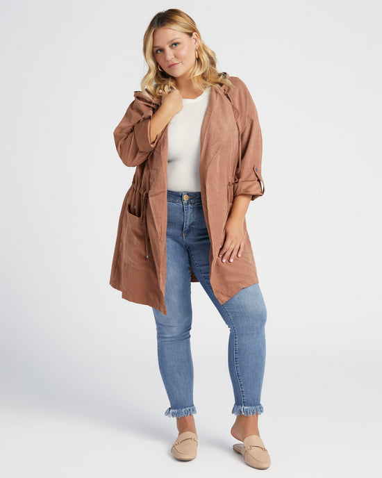 Pecan $|& Be Cool Hooded Peach Skin Jacket - SOF Front