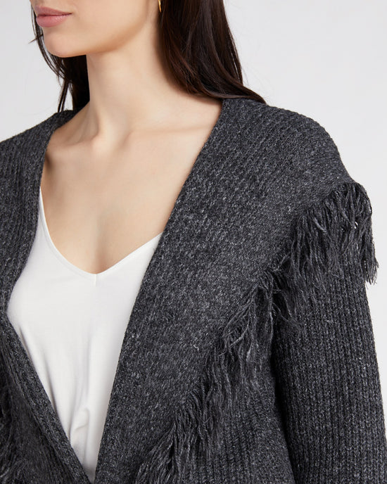 Black Charcoal $|& Cozy CO Hooded Fringe Open Cardigan - SOF Detail
