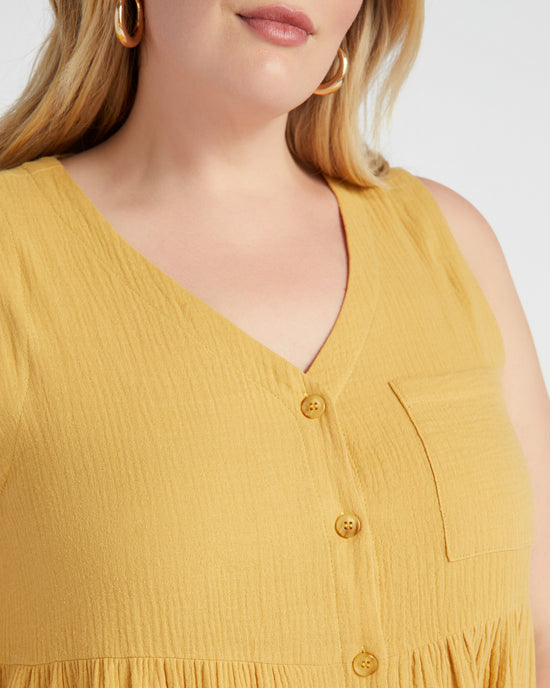 Mustard $|& Cotton Bleu Cotton Gauze Babydoll Dress with Contrast Facing - SOF Detail